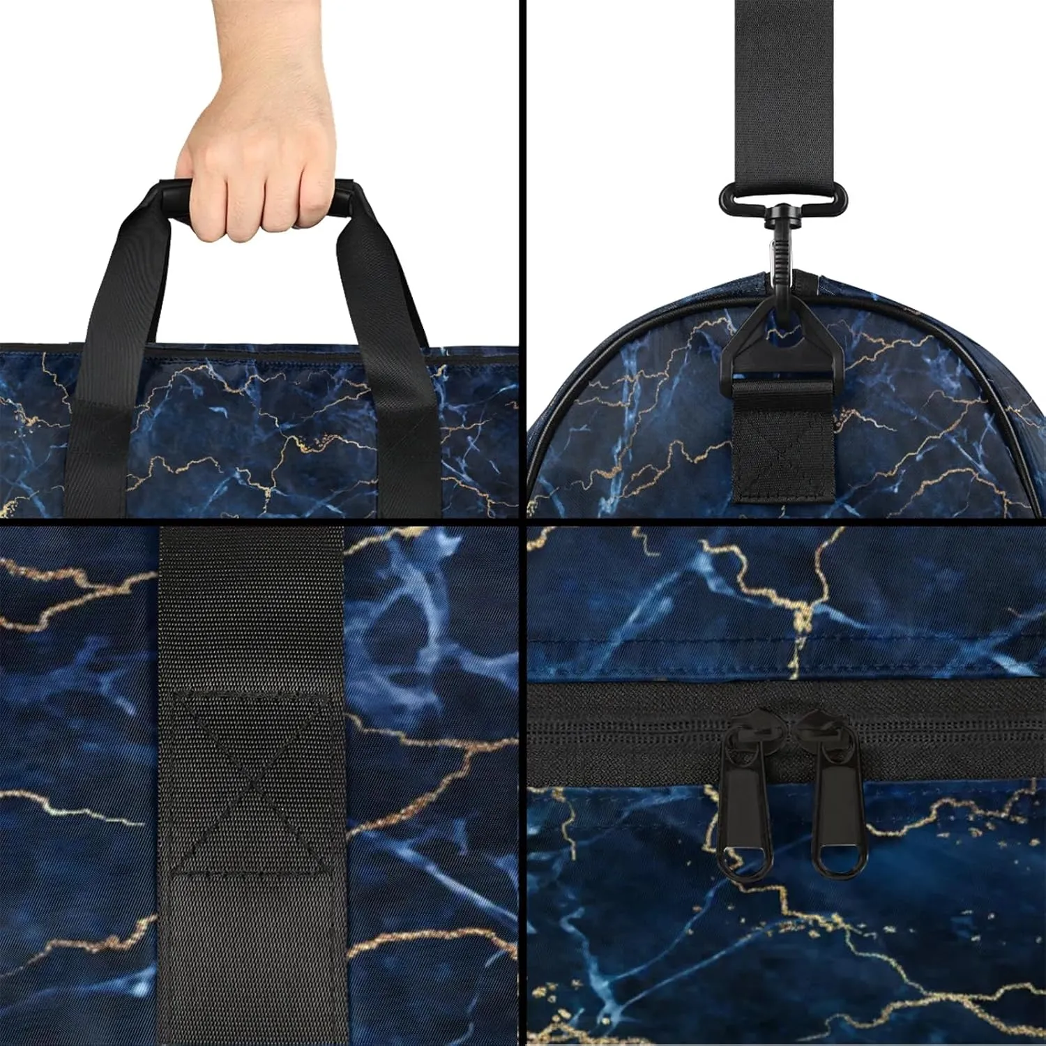 Gym Bag for Women Men Blue Marble Travel Duffle Bag with Shoe Compartment Waterproof Sports Tote Bags Large Overnight Weekender Bags for Travel Swimming Gym Yoga Dance