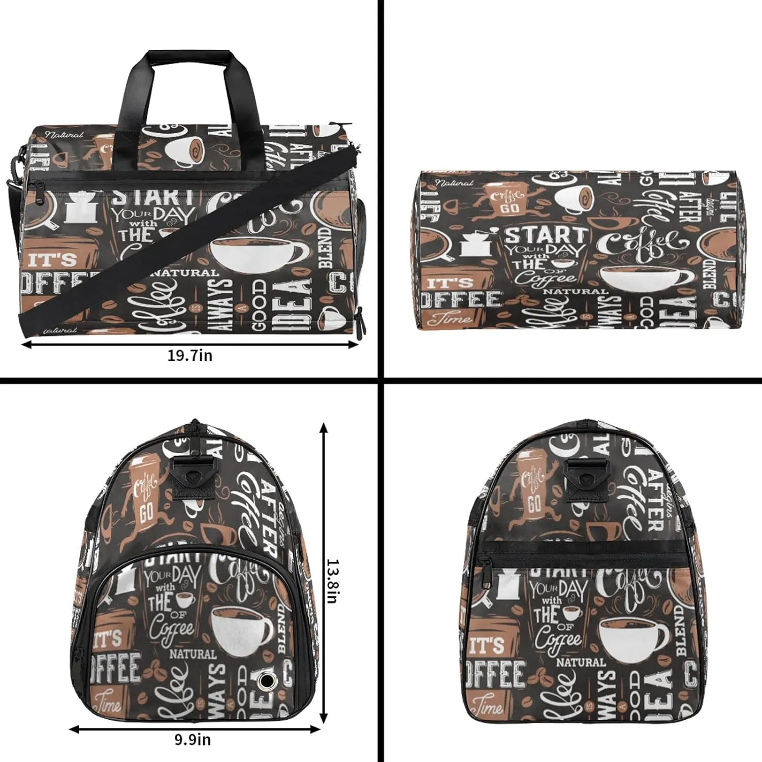 Gym Bag for Women Men Coffee Cup Abstract Travel Duffle Bag with Shoe Compartment Waterproof Sports Tote Bags Large Overnight Weekender Bags for Travel Swimming Gym Yoga Dance