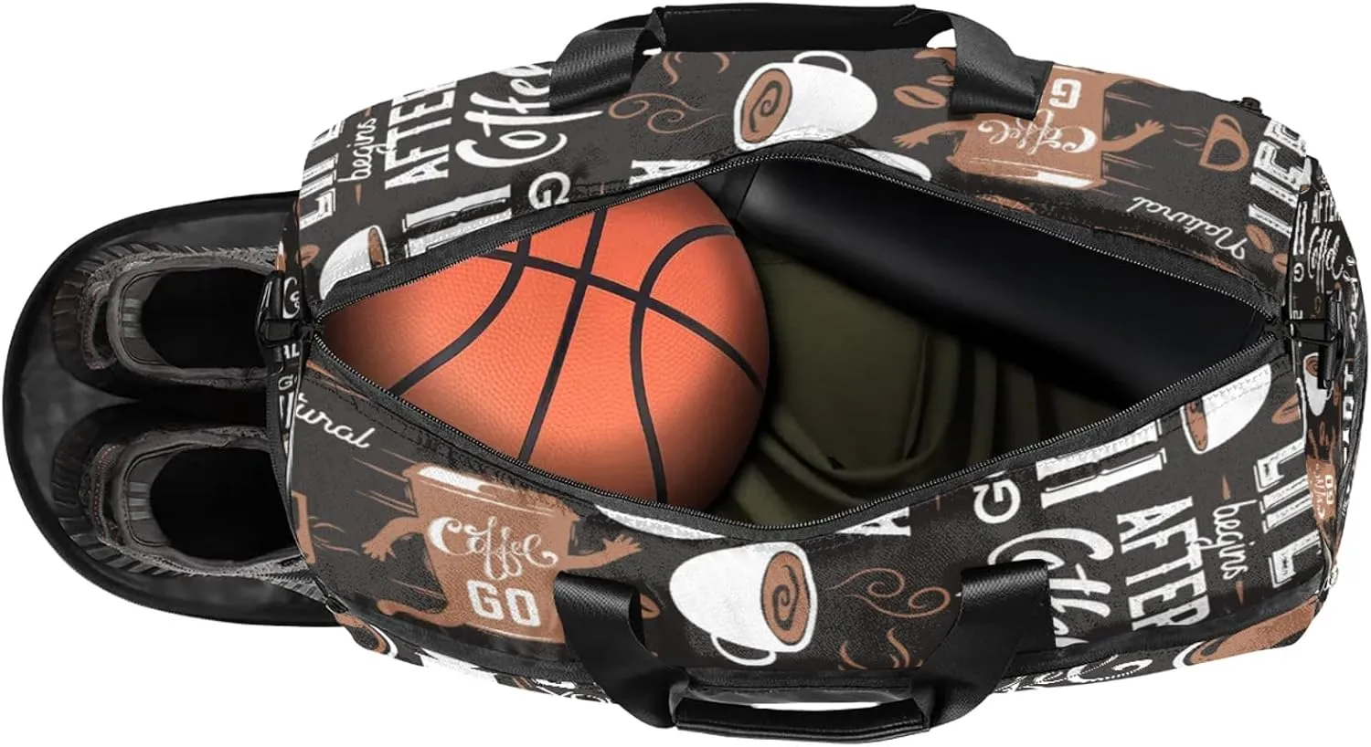 Gym Bag for Women Men Coffee Cup Abstract Travel Duffle Bag with Shoe Compartment Waterproof Sports Tote Bags Large Overnight Weekender Bags for Travel Swimming Gym Yoga Dance