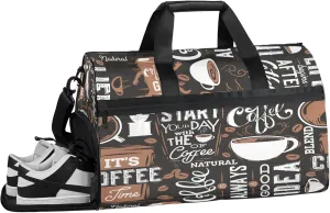 Gym Bag for Women Men Coffee Cup Abstract Travel Duffle Bag with Shoe Compartment Waterproof Sports Tote Bags Large Overnight Weekender Bags for Travel Swimming Gym Yoga Dance