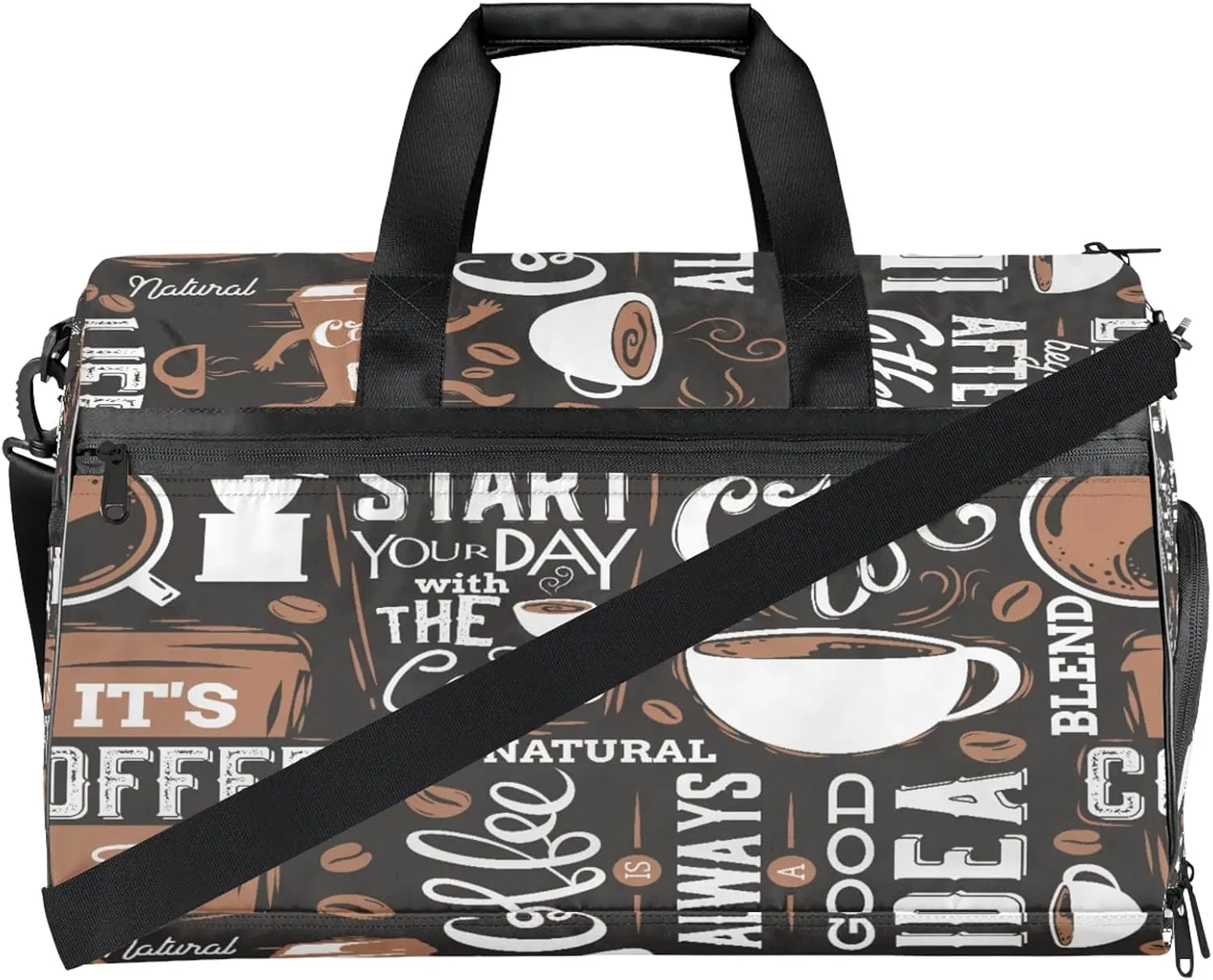 Gym Bag for Women Men Coffee Cup Abstract Travel Duffle Bag with Shoe Compartment Waterproof Sports Tote Bags Large Overnight Weekender Bags for Travel Swimming Gym Yoga Dance