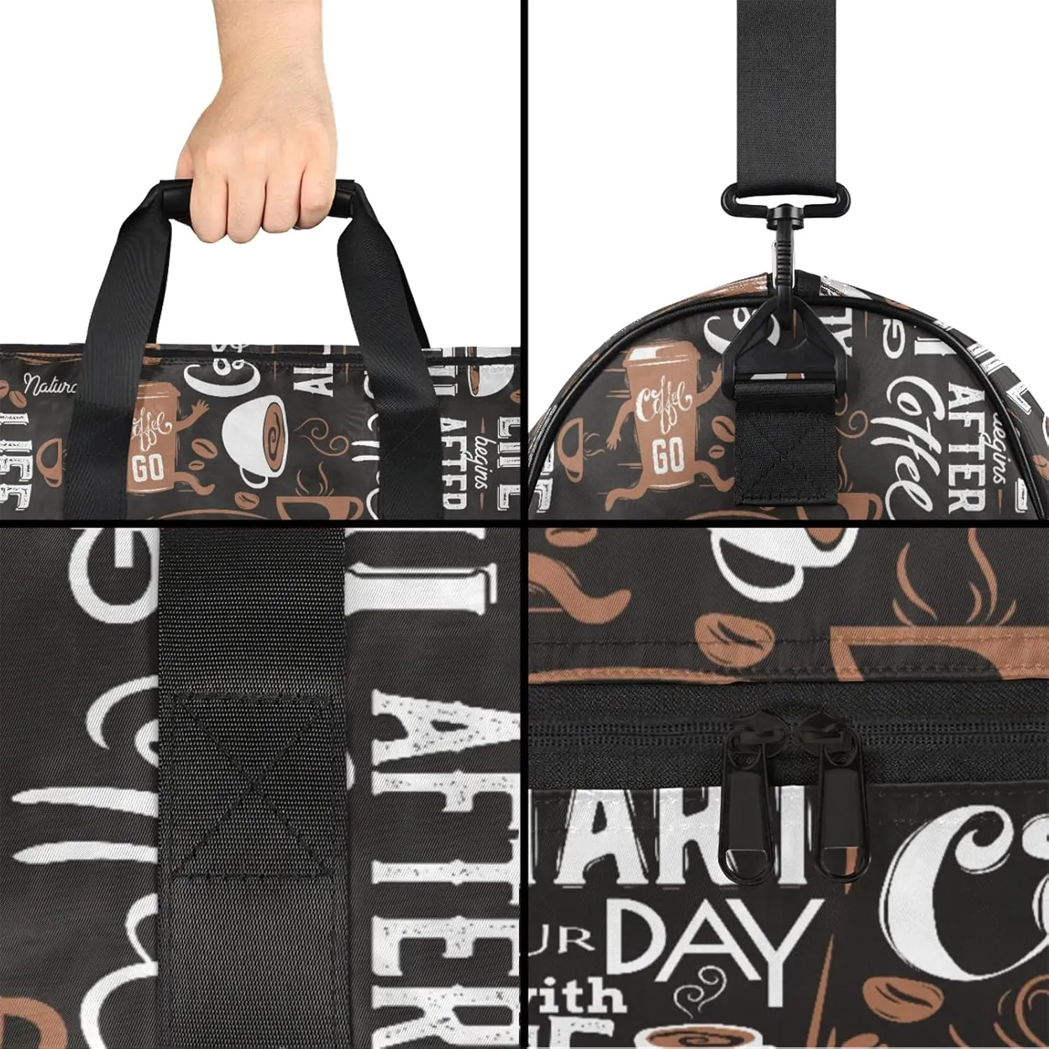 Gym Bag for Women Men Coffee Cup Abstract Travel Duffle Bag with Shoe Compartment Waterproof Sports Tote Bags Large Overnight Weekender Bags for Travel Swimming Gym Yoga Dance