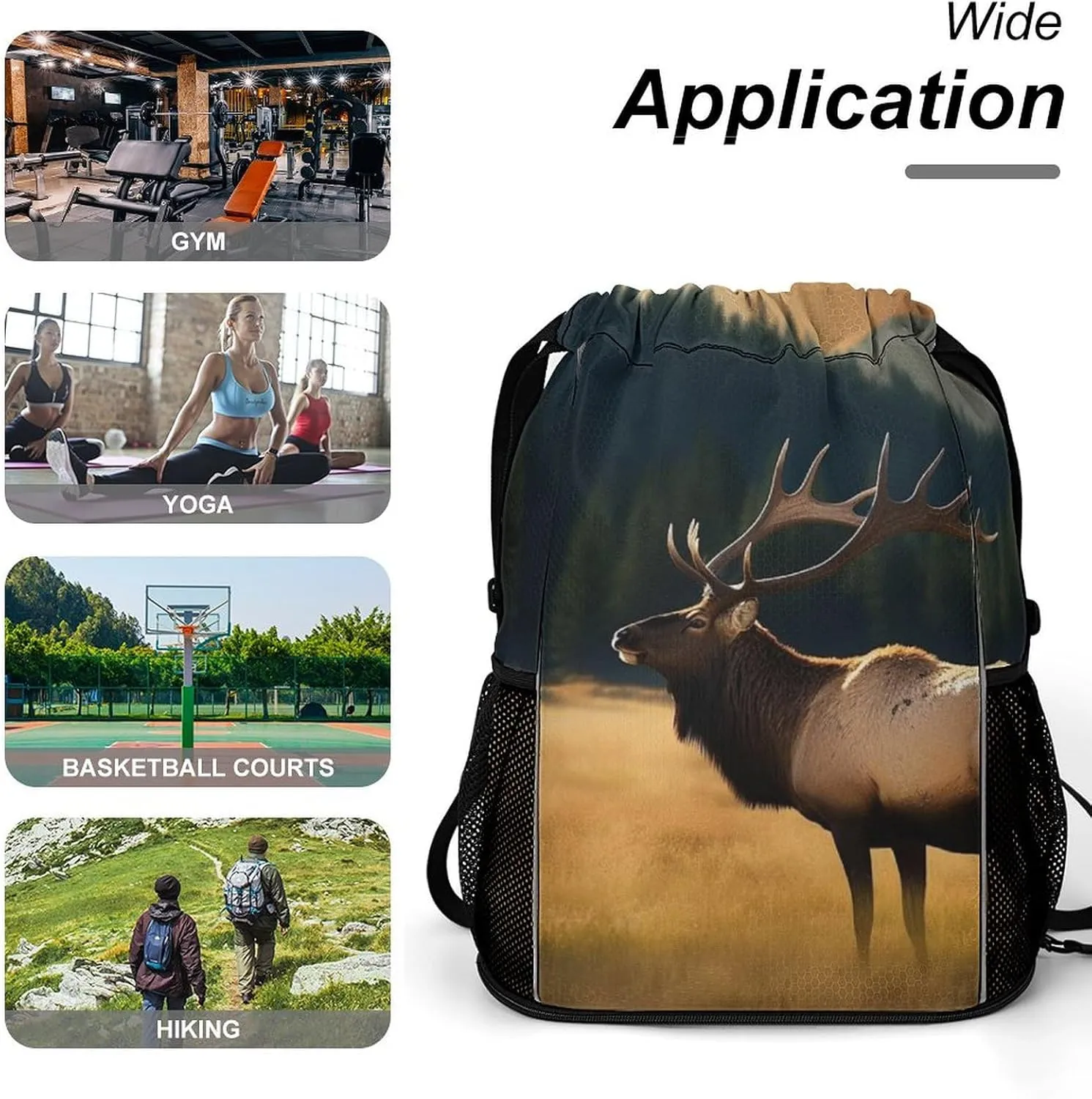 Gym Bag for Women Men Elk in The MeadowTravel Duffel Bag Large Capacity Sports Drawstring Backpack, 45.5x41.5x36cm, Style-3, JJ0529240