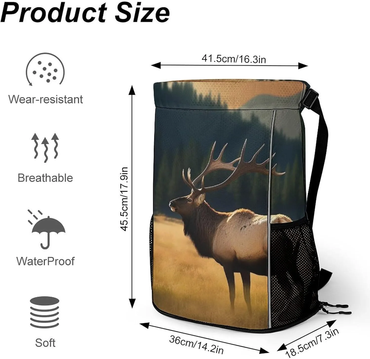 Gym Bag for Women Men Elk in The MeadowTravel Duffel Bag Large Capacity Sports Drawstring Backpack, 45.5x41.5x36cm, Style-3, JJ0529240