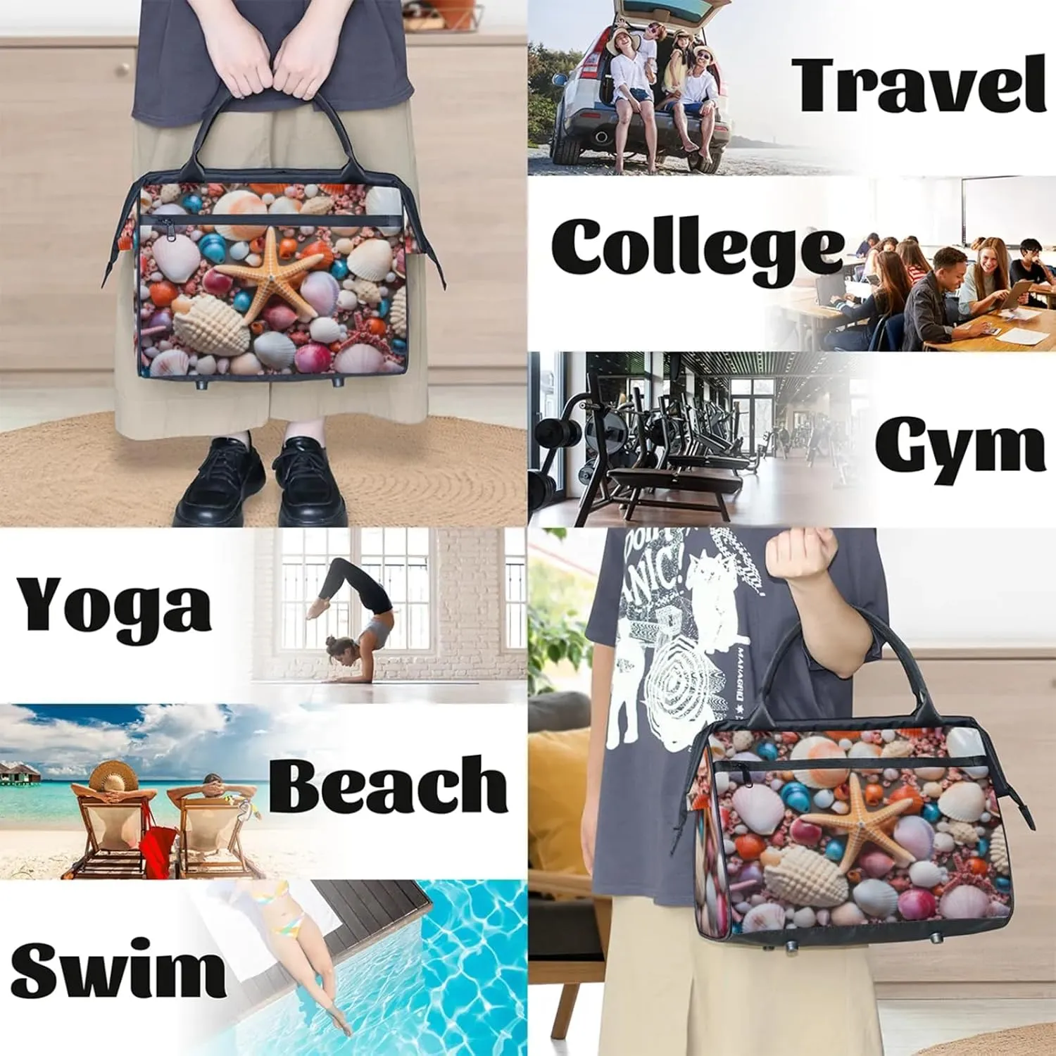Gym Bag for Women Men, Travel Sports Duffel Bag with Trolley Sleeve, Gym Bag Weekender Overnight Bag Carry On Tote Bag