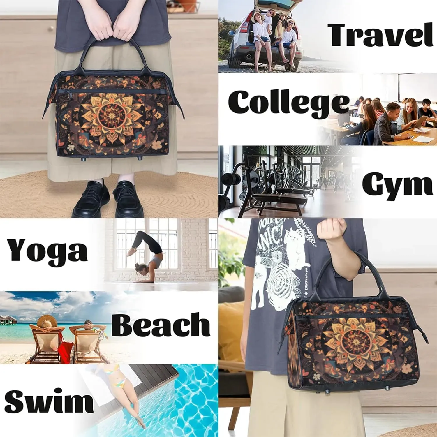 Gym Bag for Women Men, Travel Sports Duffel Bag with Trolley Sleeve Overnight Bag Carry On Tote Bag for Travel Gym Sport