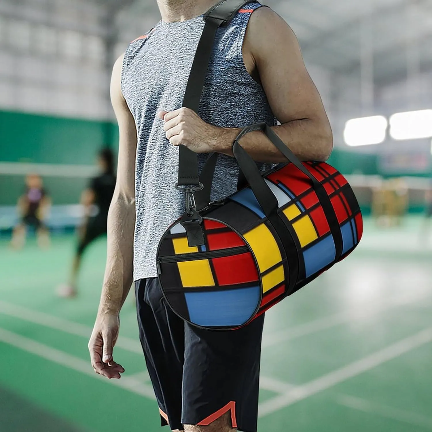 Gym Bags for Men Women Composition in Red Yellow Blue And Black Duffle Bag Travel Overnight Bag with Shoe Compartment Tote Bags