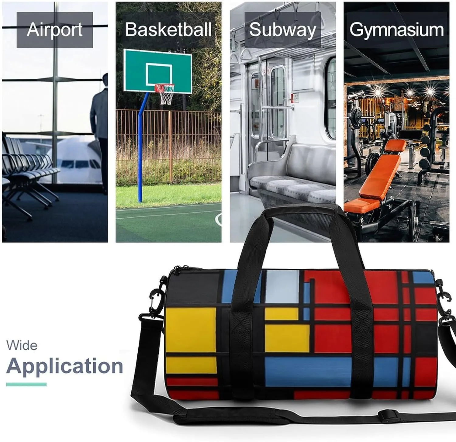 Gym Bags for Men Women Composition in Red Yellow Blue And Black Duffle Bag Travel Overnight Bag with Shoe Compartment Tote Bags
