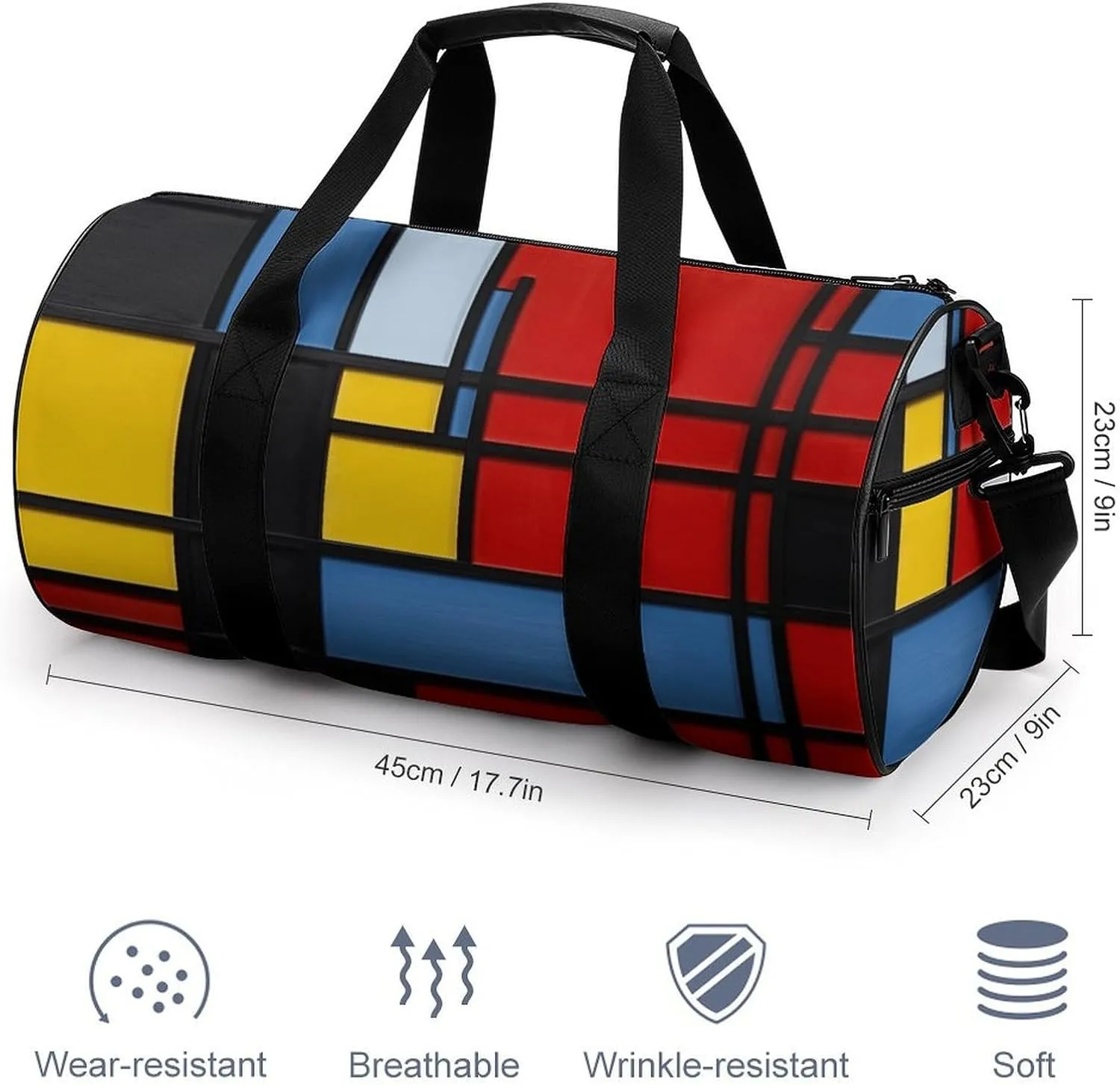 Gym Bags for Men Women Composition in Red Yellow Blue And Black Duffle Bag Travel Overnight Bag with Shoe Compartment Tote Bags