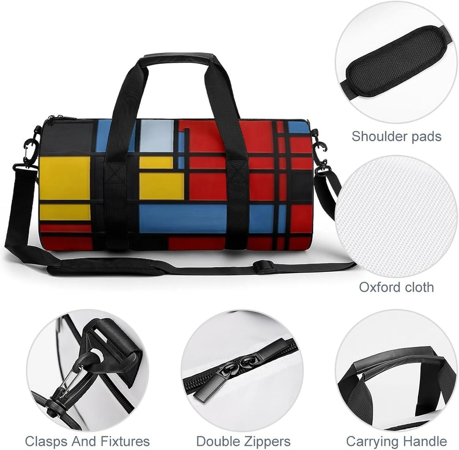 Gym Bags for Men Women Composition in Red Yellow Blue And Black Duffle Bag Travel Overnight Bag with Shoe Compartment Tote Bags