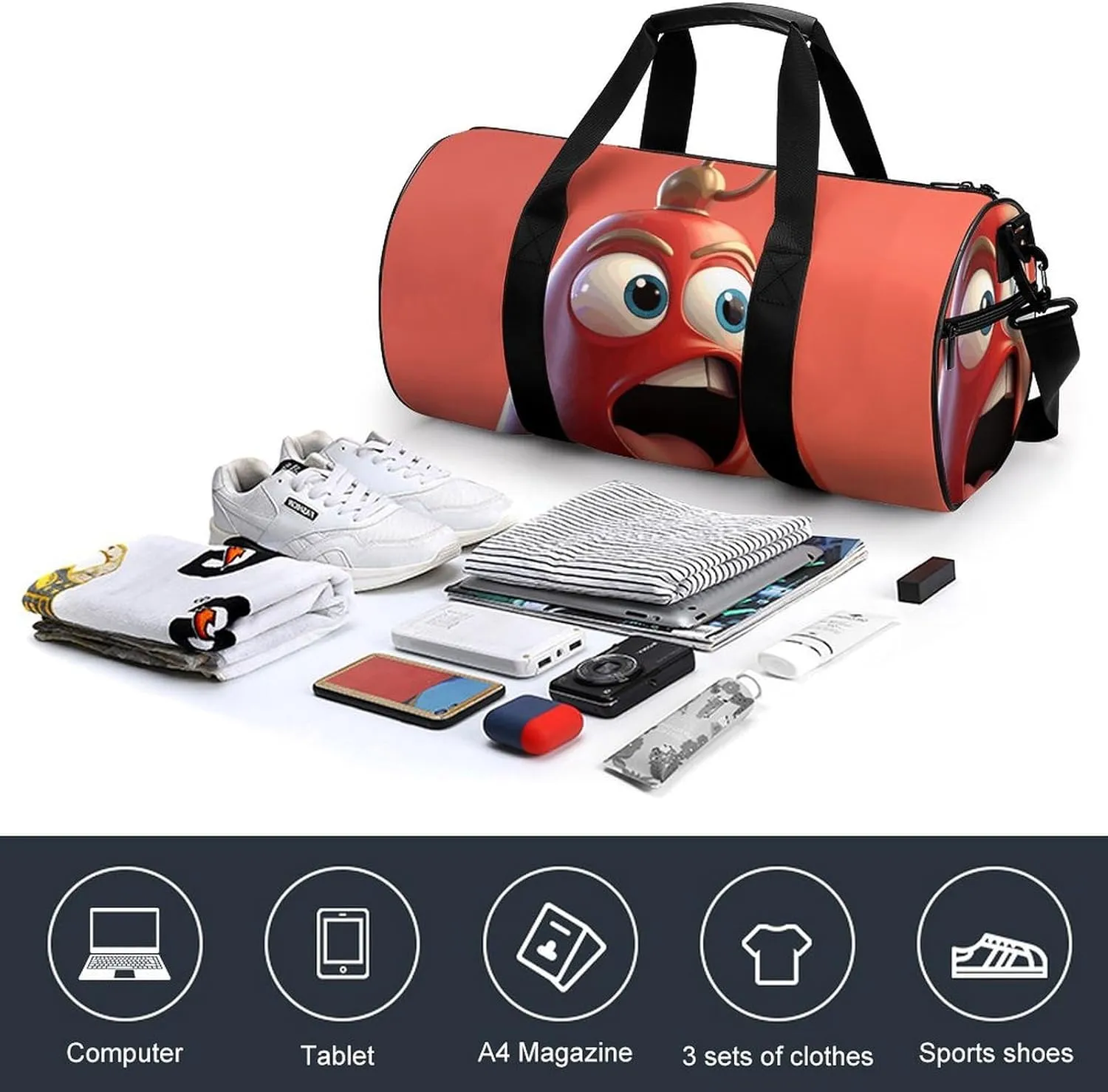 Gym Bags Small Cartoon Bell79546220-007d-11ef-8e6d-d148611795c7 Duffel Bag Overnight Bag with Shoe Compartment Carryon Bag for Men Women