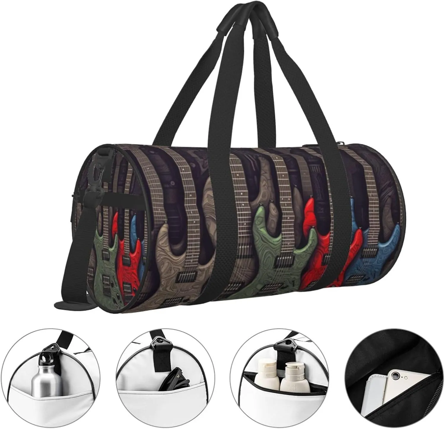 Gym Bags Small Guitar pattern Duffel Bag Overnight Bag with Shoe Compartment Carryon Bag for Men Women