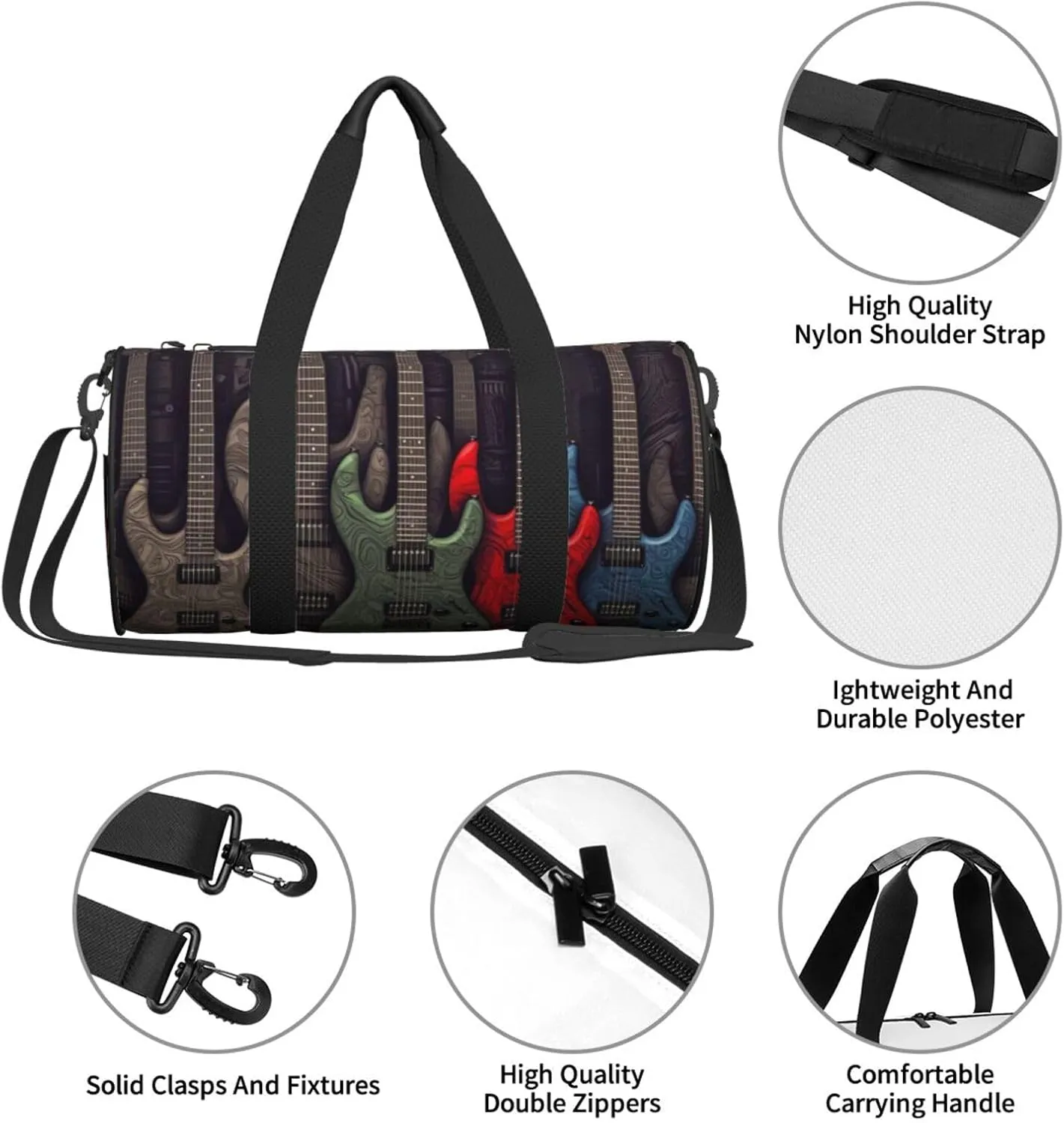 Gym Bags Small Guitar pattern Duffel Bag Overnight Bag with Shoe Compartment Carryon Bag for Men Women