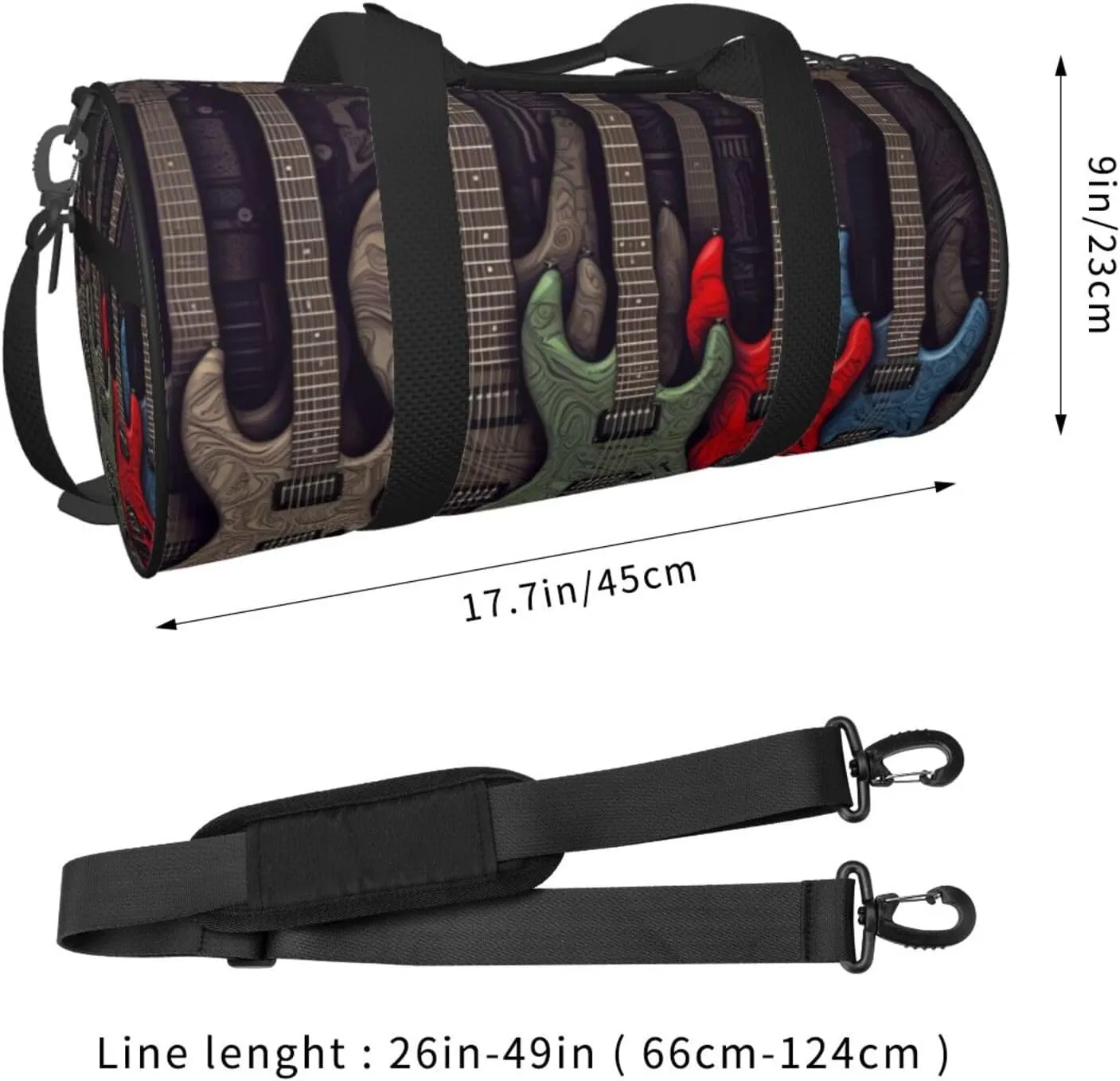 Gym Bags Small Guitar pattern Duffel Bag Overnight Bag with Shoe Compartment Carryon Bag for Men Women