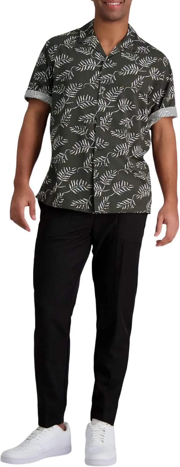 Haggar Men's Short Sleeve Button Down Printed Stretch Camp Shirt