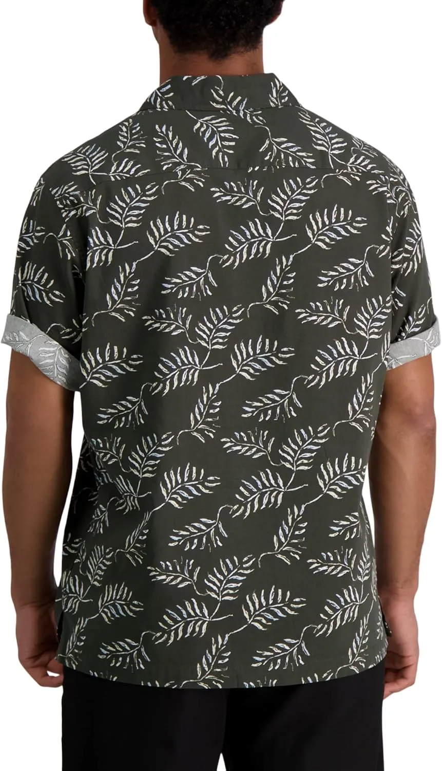 Haggar Men's Short Sleeve Button Down Printed Stretch Camp Shirt