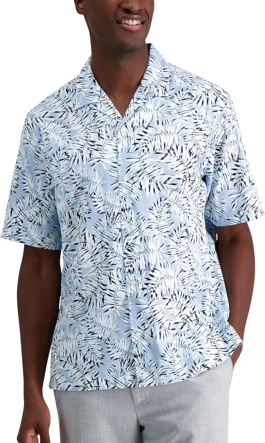 Haggar Men's Short Sleeve Button Down Printed Stretch Camp Shirt