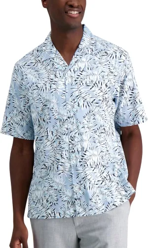 Haggar Men's Short Sleeve Button Down Printed Stretch Camp Shirt