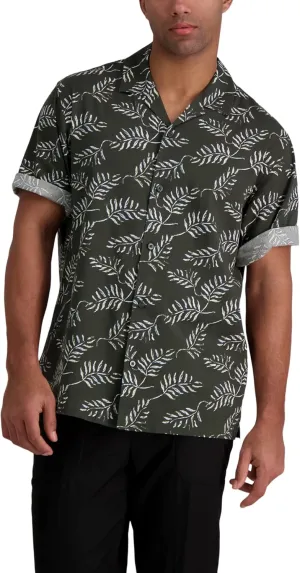 Haggar Men's Short Sleeve Button Down Printed Stretch Camp Shirt