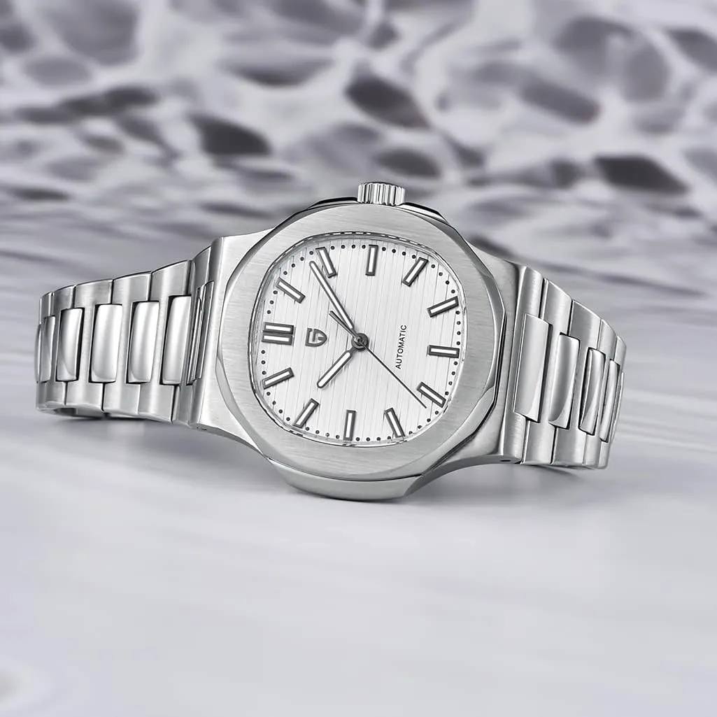 HaiQin Pagani Design 1728 Elegant Men's Automatic Mechanical Watch Full Stainless Steel Synthetic Sapphire 100m Waterproof Luminous Sports WristWatches