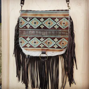 Hair w/ Turquoise Navajo Flap Crossbody Handbag