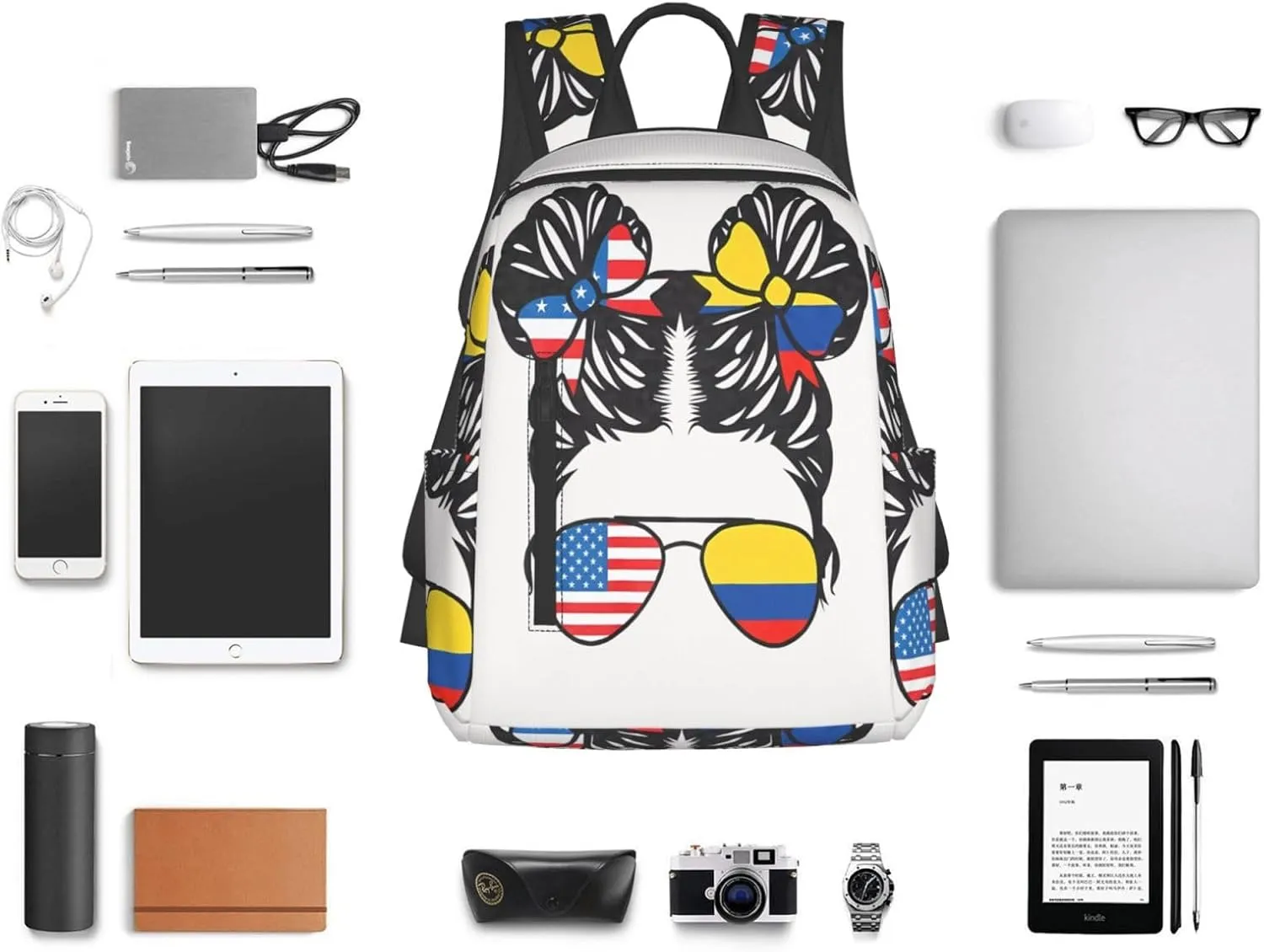 Half American Half Colombian Women Colombia Flag Casual Backpacks Large Capacity Laptop Backpack Sports Fitness Rucksack Travel Carry-On Daypack Work Bag for Outdoor Camping