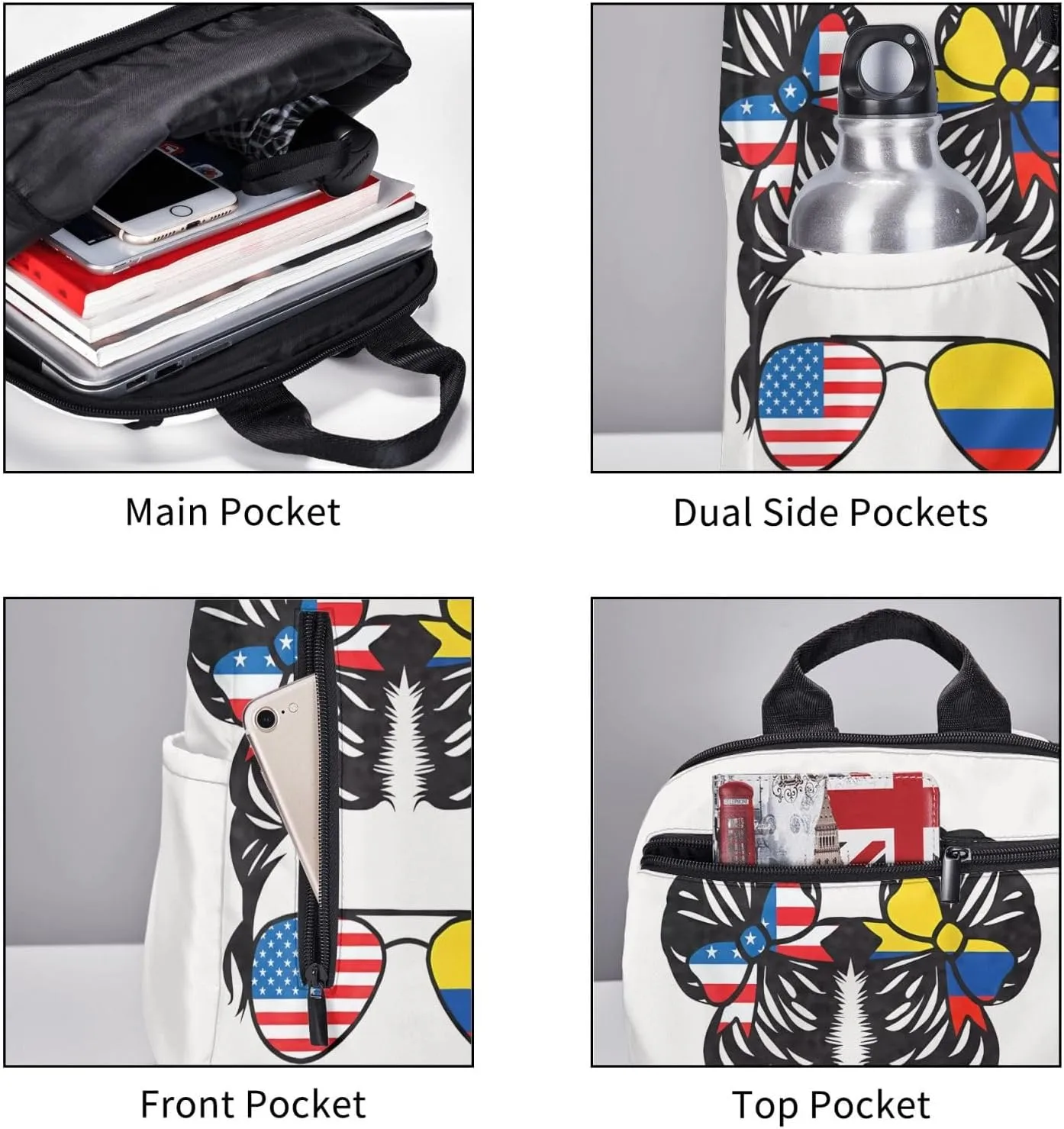 Half American Half Colombian Women Colombia Flag Casual Backpacks Large Capacity Laptop Backpack Sports Fitness Rucksack Travel Carry-On Daypack Work Bag for Outdoor Camping