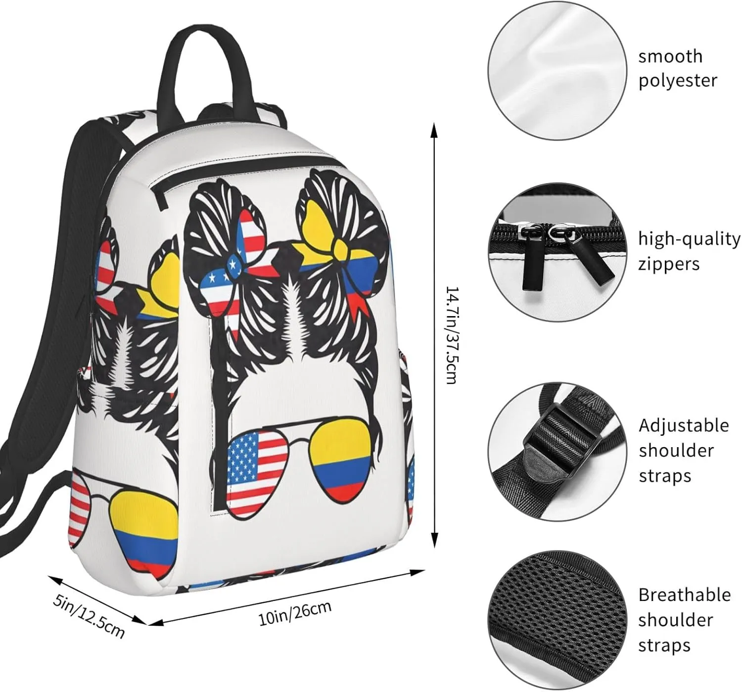Half American Half Colombian Women Colombia Flag Casual Backpacks Large Capacity Laptop Backpack Sports Fitness Rucksack Travel Carry-On Daypack Work Bag for Outdoor Camping