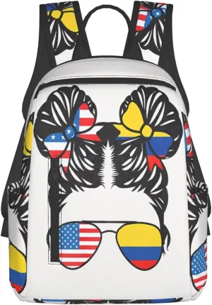 Half American Half Colombian Women Colombia Flag Casual Backpacks Large Capacity Laptop Backpack Sports Fitness Rucksack Travel Carry-On Daypack Work Bag for Outdoor Camping
