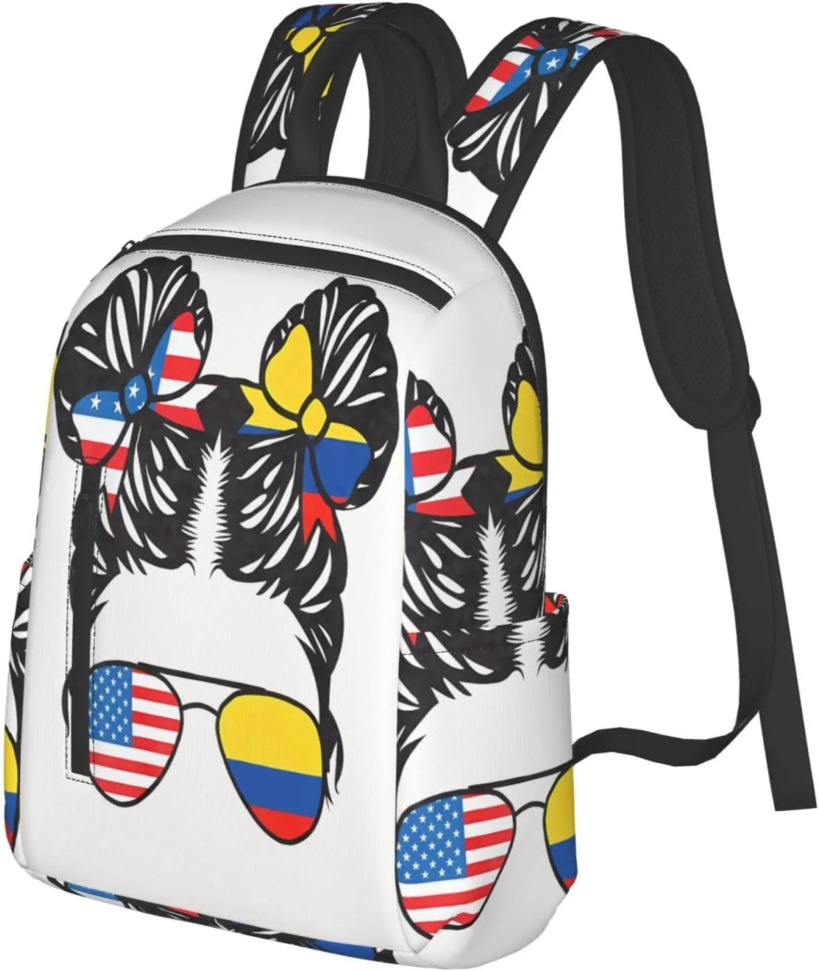 Half American Half Colombian Women Colombia Flag Casual Backpacks Large Capacity Laptop Backpack Sports Fitness Rucksack Travel Carry-On Daypack Work Bag for Outdoor Camping