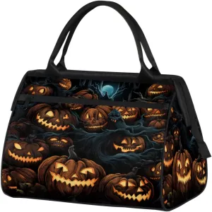Halloween Pumpkin Ghost Gym Bag for Women Men, Travel Sports Duffel Bag with Trolley Sleeve, Waterproof Sports Gym Bag Weekender Overnight Bag Carry On Tote Bag for Travel Gym Sport