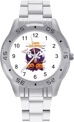 Halloween-Themed Pumpkins Ghosts Simple Wrist Watches for Men Silver Casual Big Face Dress Watch Easy to Read
