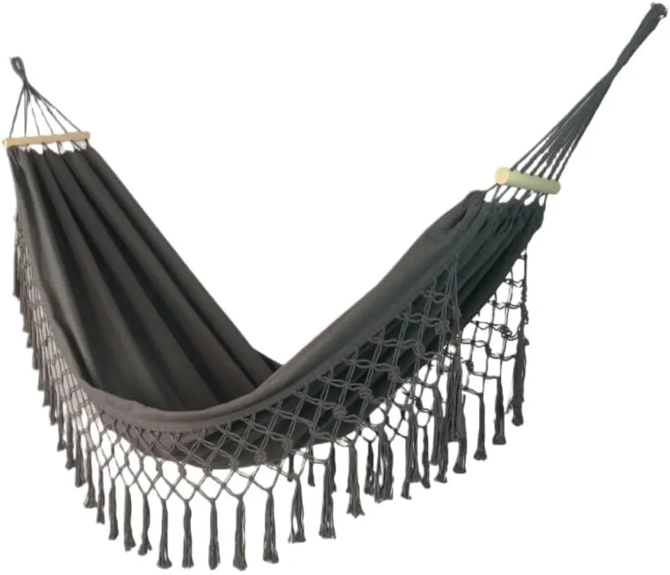 Hammock Double Wooden Stick Anti-Rollover Canvas Hammock Outdoor Supplies Indoor Swing Camping Exotic Style Tassel Hammock Hammock Outdoor(Gray)