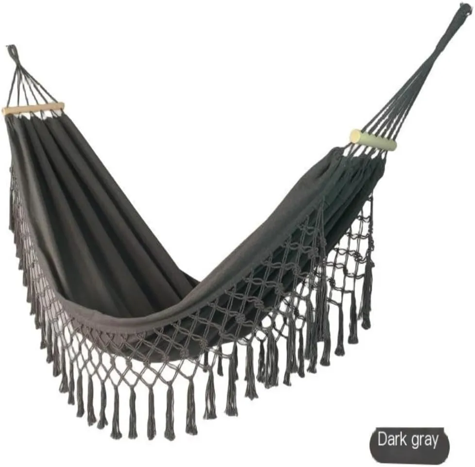 Hammock Double Wooden Stick Anti-Rollover Canvas Hammock Outdoor Supplies Indoor Swing Camping Exotic Style Tassel Hammock Hammock Outdoor(Gray)