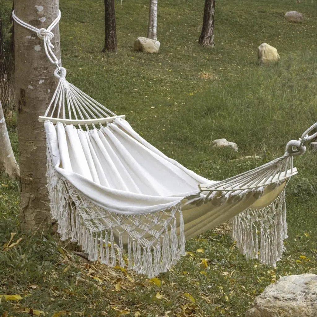 Hammock Outdoor Hammock Sheet Double Camping Hammock Swing Spring Outing Camping Anti-Rollover Canvas Hanging Basket Hammocks for Outside(White)