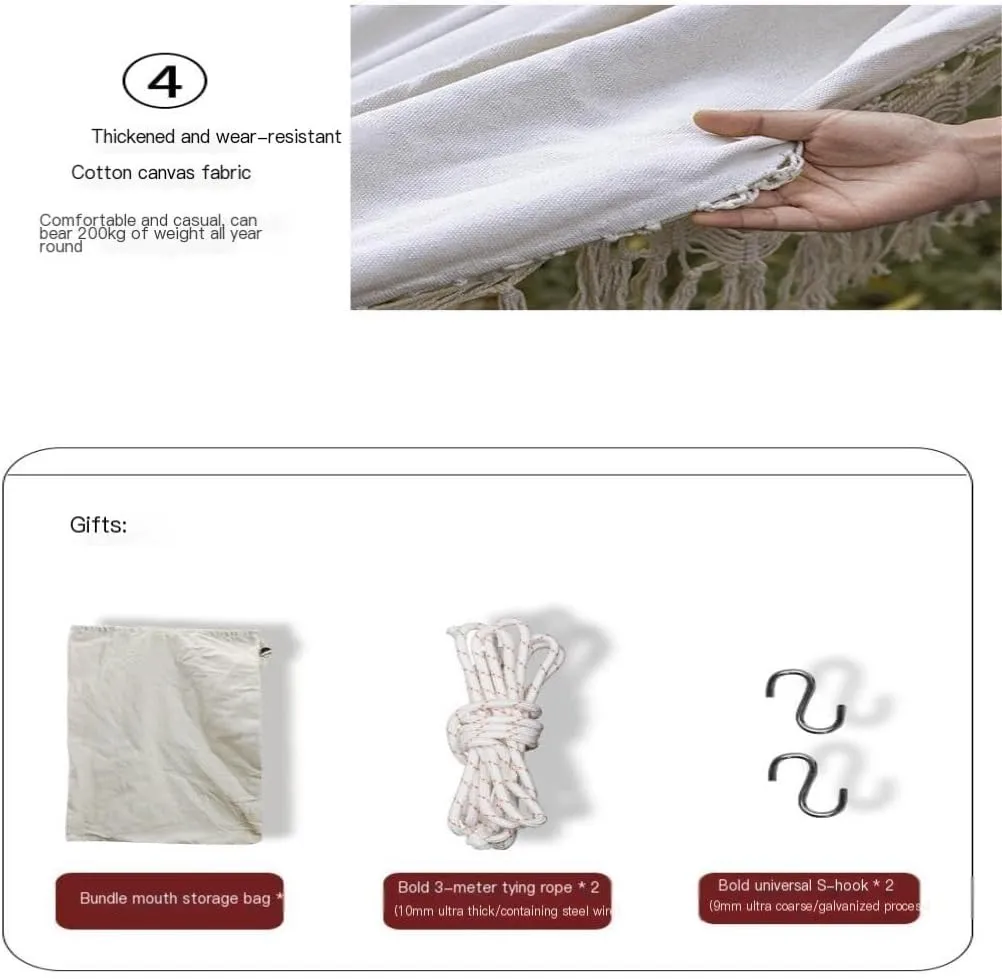 Hammock Outdoor Hammock Sheet Double Camping Hammock Swing Spring Outing Camping Anti-Rollover Canvas Hanging Basket Hammocks for Outside(White)