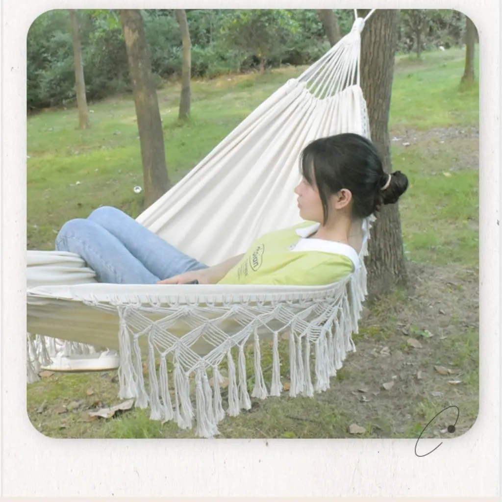 Hammocks Hammock Outdoor Swing Double Thick Canvas Tassel Outdoor Canvas Anti-Rollover Rocking Bed Tassel Hammock Camping Hammocks