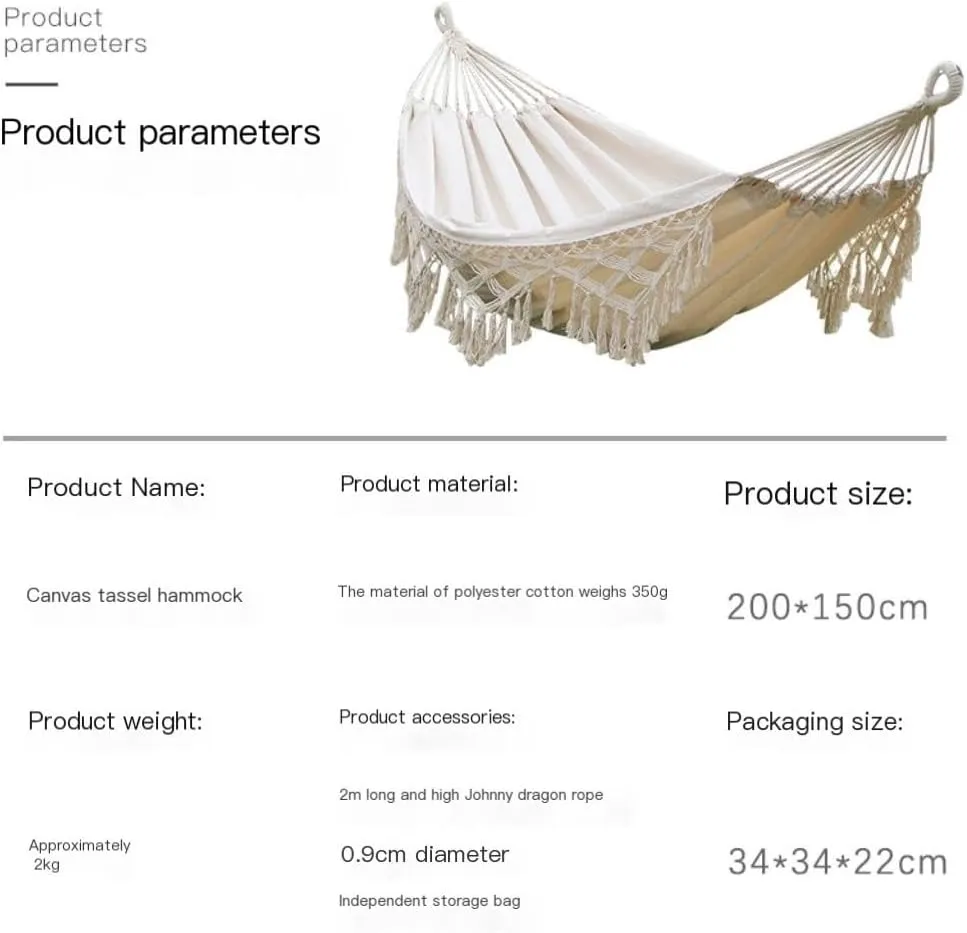 Hammocks Hammock Outdoor Swing Double Thick Canvas Tassel Outdoor Canvas Anti-Rollover Rocking Bed Tassel Hammock Camping Hammocks