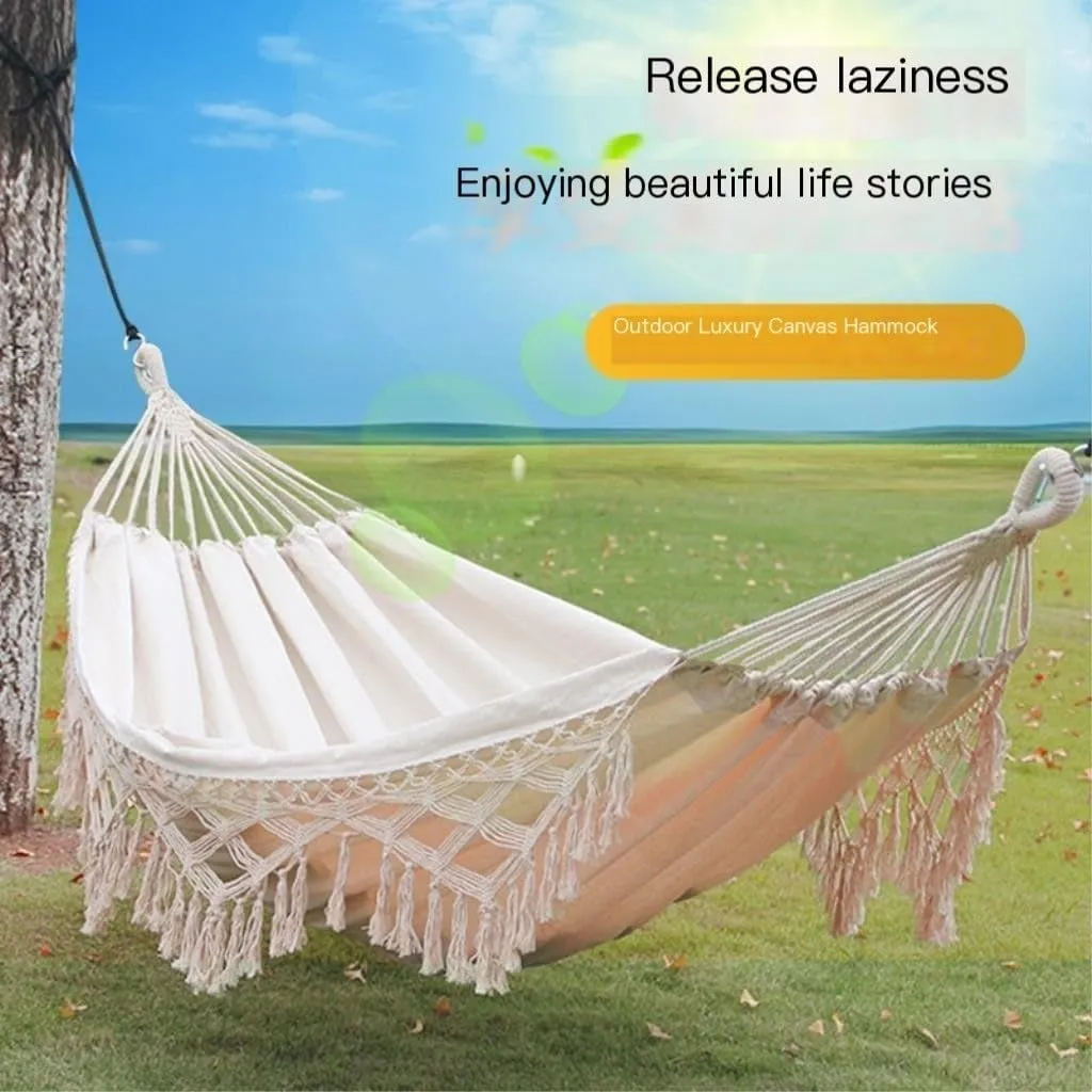 Hammocks Hammock Outdoor Swing Double Thick Canvas Tassel Outdoor Canvas Anti-Rollover Rocking Bed Tassel Hammock Camping Hammocks