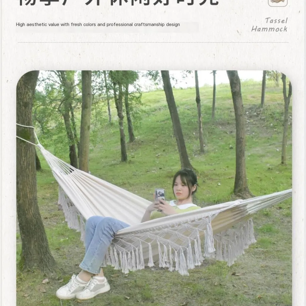 Hammocks Hammock Outdoor Swing Double Thick Canvas Tassel Outdoor Canvas Anti-Rollover Rocking Bed Tassel Hammock Camping Hammocks