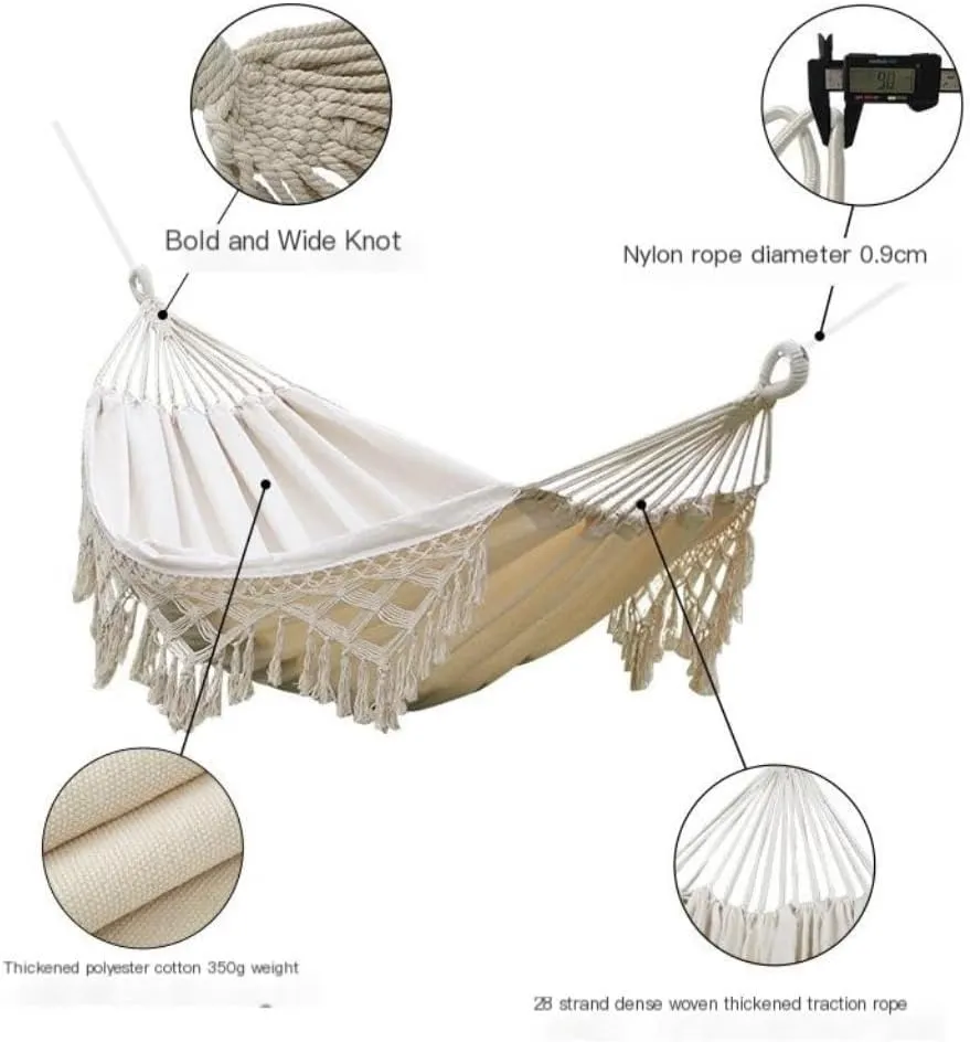 Hammocks Hammock Outdoor Swing Double Thick Canvas Tassel Outdoor Canvas Anti-Rollover Rocking Bed Tassel Hammock Camping Hammocks