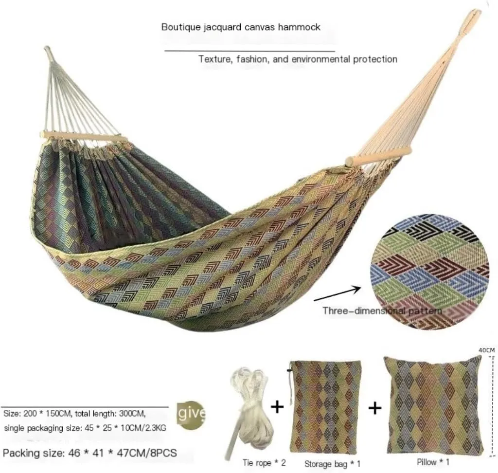 Hammocks Jacquard Canvas Hammock Retro Geometric Double Camping Swing Anti-Rollover Hammock Outdoor Camping Hammocks