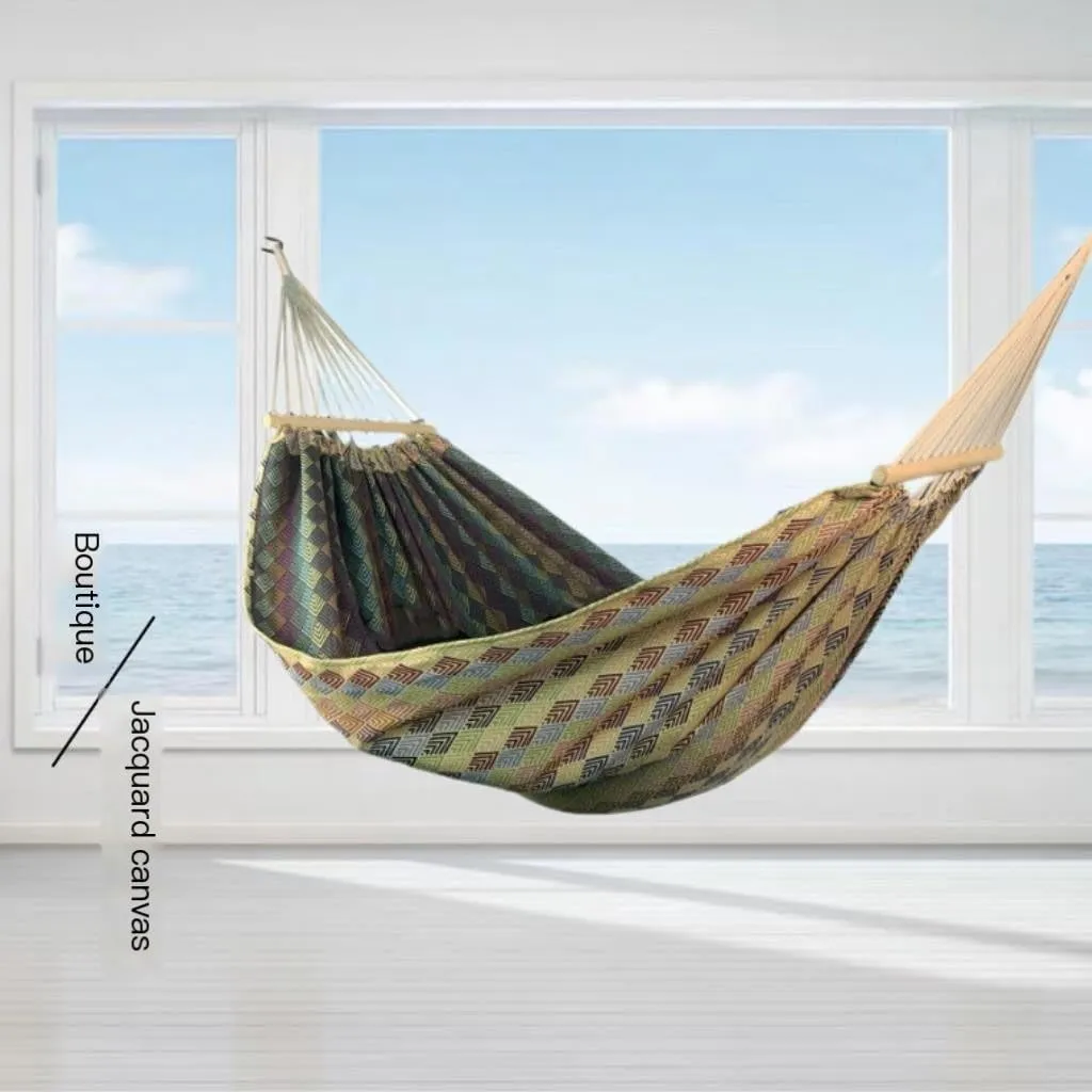 Hammocks Jacquard Canvas Hammock Retro Geometric Double Camping Swing Anti-Rollover Hammock Outdoor Camping Hammocks