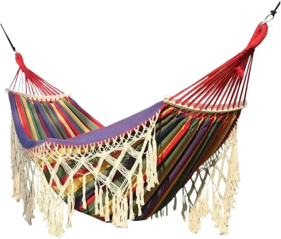 Hammocks Outdoor Hammock Sheet Double Camping Hammock Swing Spring Outing Camping Anti-Rollover Canvas Hanging Basket Camping Hammocks(Red)