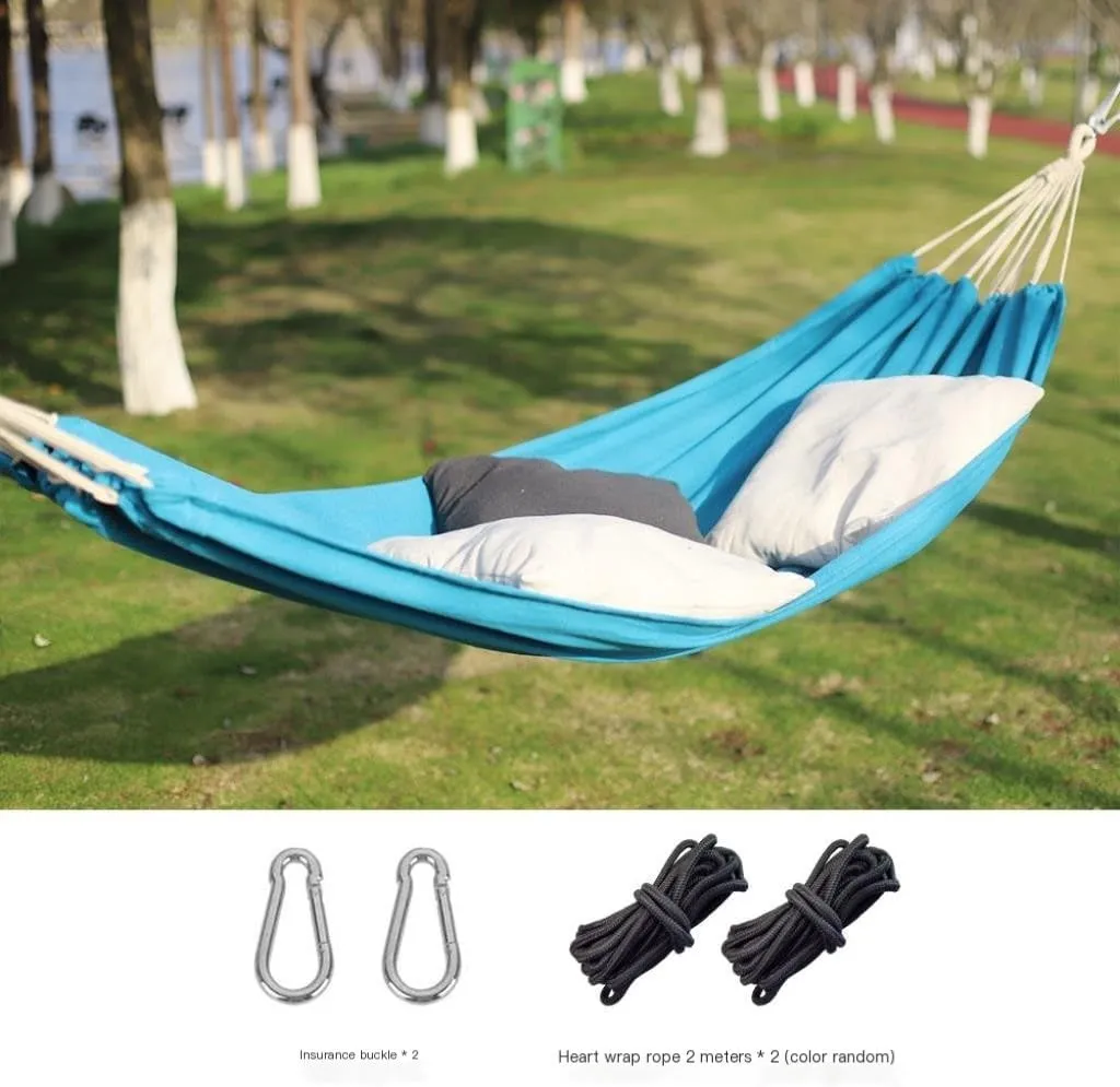 Hammocks Outdoor Hammock Woven Tassel Thick Canvas Straight Stick Anti-Rollover Leisure Camping Single Double Swing Camping Hammocks(Blue,A)