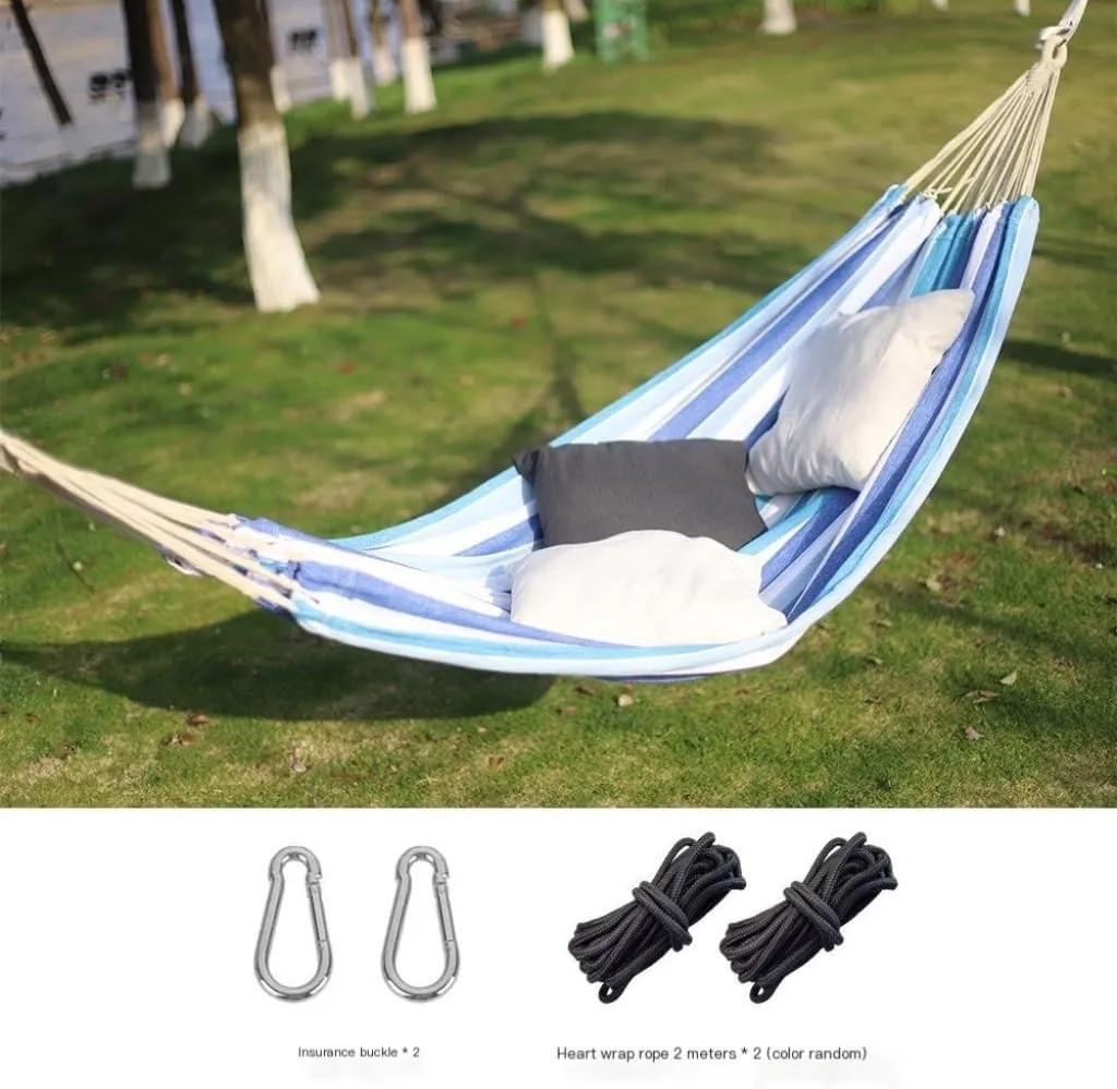 Hammocks Outdoor Hammock Woven Tassel Thick Canvas Straight Stick Anti-Rollover Leisure Camping Single Double Swing Camping Hammocks(Blue,A)