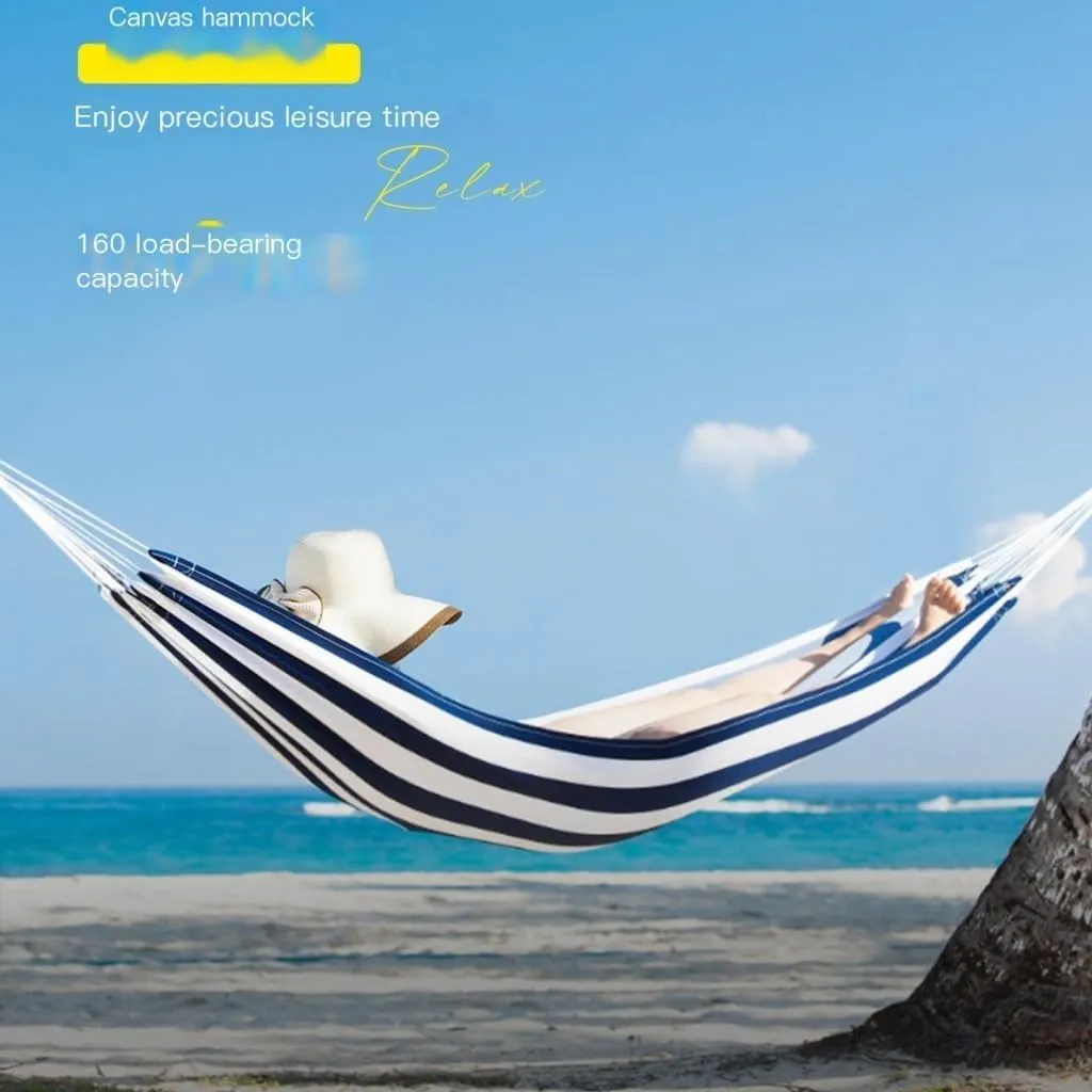 Hammocks Outdoor Hammock Woven Tassel Thick Canvas Straight Stick Anti-Rollover Leisure Camping Single Double Swing Camping Hammocks(Blue,A)