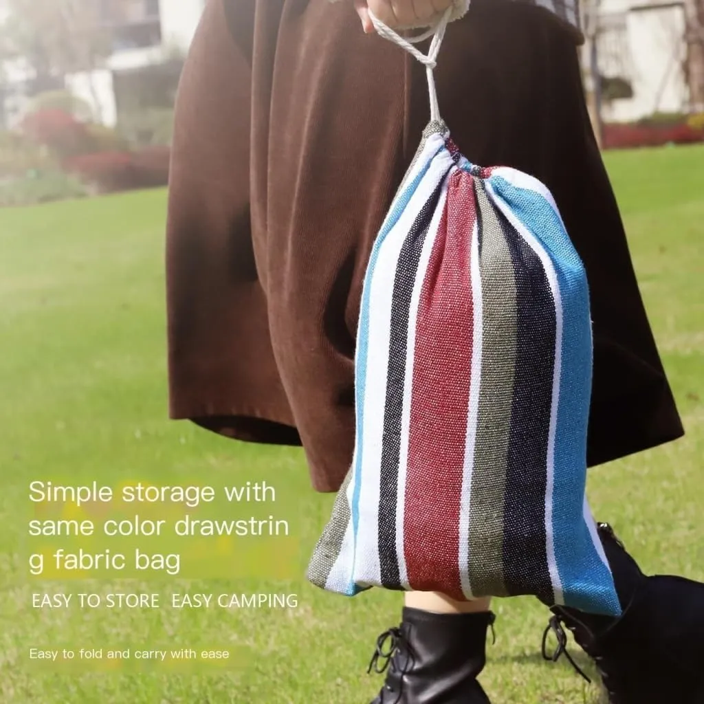 Hammocks Outdoor Hammock Woven Tassel Thick Canvas Straight Stick Anti-Rollover Leisure Camping Single Double Swing Camping Hammocks(Blue,A)
