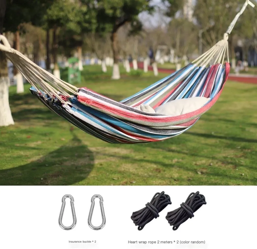 Hammocks Outdoor Hammock Woven Tassel Thick Canvas Straight Stick Anti-Rollover Leisure Camping Single Double Swing Camping Hammocks(White,B)
