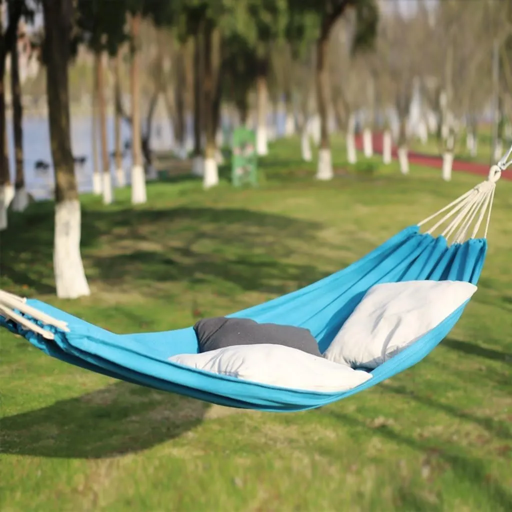 Hammocks Outdoor Hammock Woven Tassel Thick Canvas Straight Stick Anti-Rollover Leisure Camping Single Double Swing Camping Hammocks(White,B)